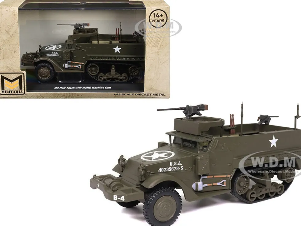 M3 Half-Track AFV with M2HB Machine Gun Olive Drab "United States Army" 1/43 Diecast Model by Militaria Die Cast