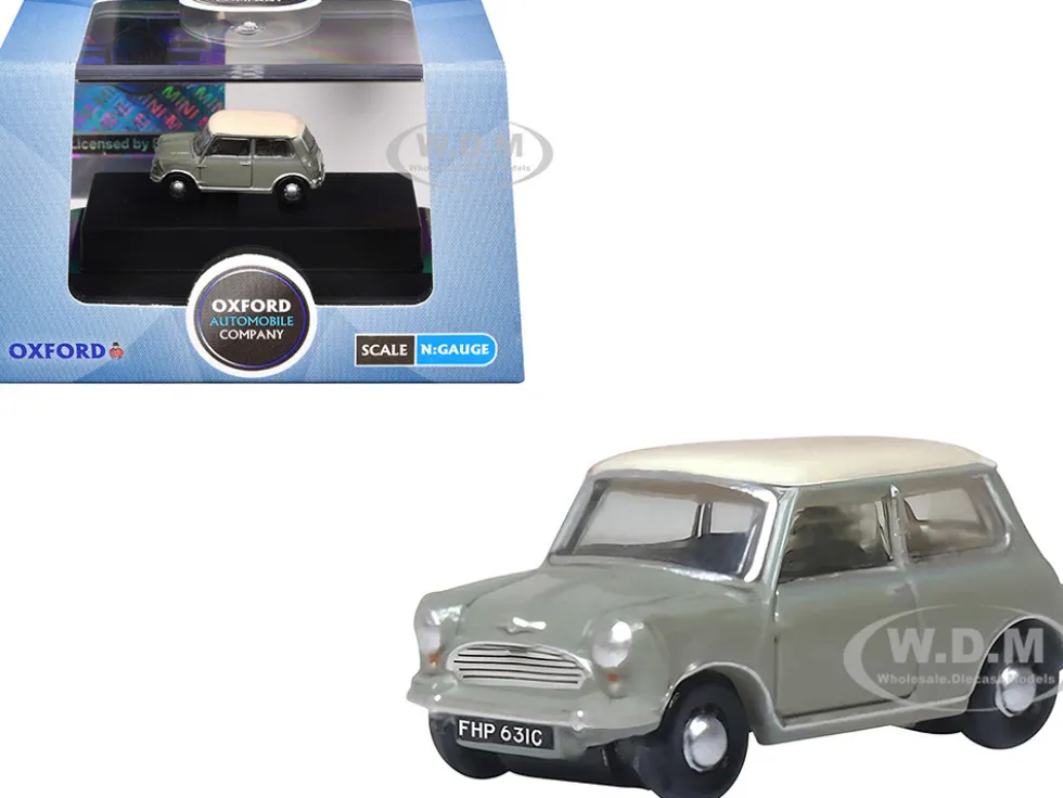 Mini Classic Tweed Gray with Cream Top 1/148 (N) Scale Diecast Model Car by Oxford Diecast