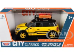 Mini Cooper S Countryman Roof Rack Accessories Yellow Metallic and Black City Classics Series 1/24 Diecast Model Car Motormax 79752