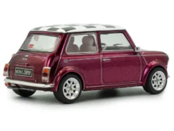 1997 Mini Cooper Sport Purple Metallic with White Stripes and Checkered Top 1/43 Diecast Model Car by Solido