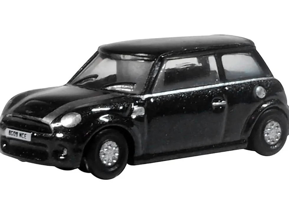 Mini Cooper S RHD (Right Hand Drive) Midnight Black with Silver Stripes 1/148 (N) Scale Diecast Model Car by Oxford Diecast
