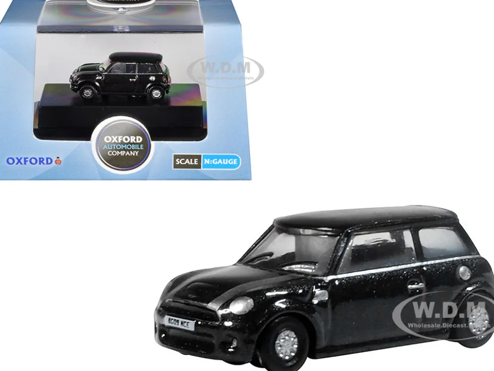 Mini Cooper S RHD (Right Hand Drive) Midnight Black with Silver Stripes 1/148 (N) Scale Diecast Model Car by Oxford Diecast