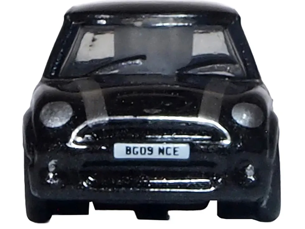 Mini Cooper S RHD (Right Hand Drive) Midnight Black with Silver Stripes 1/148 (N) Scale Diecast Model Car by Oxford Diecast