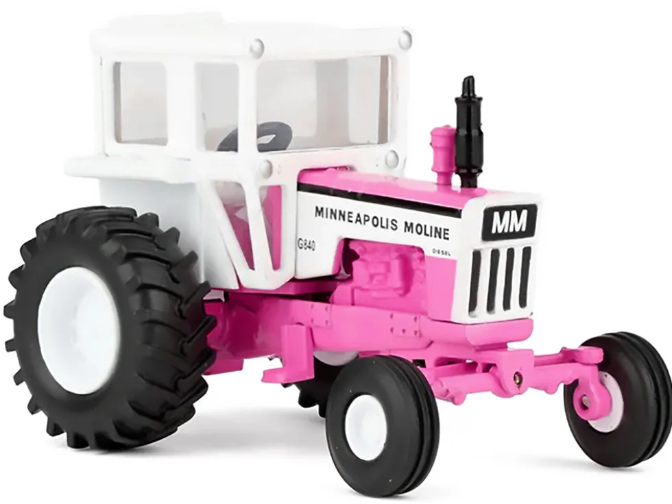 Minneapolis Moline G840 Wide Front Tractor with Cab Hot Pink and White 1/64 Diecast Model by SpecCast