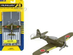 Mitsubishi A6M Zero Fighter Aircraft Green Imperial Japanese Navy Air Service with Runway Section Diecast Model Airplane Runway24 RW165