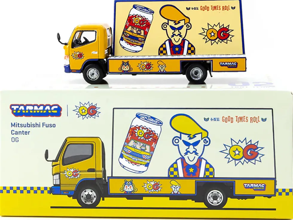 Mitsubishi Fuso Canter Mobile Ad Truck RHD (Right Hand Drive) "OG Beer" Yellow with Graphics "Truck64" Series 1/64 Diecast Model Car by Tarmac Works