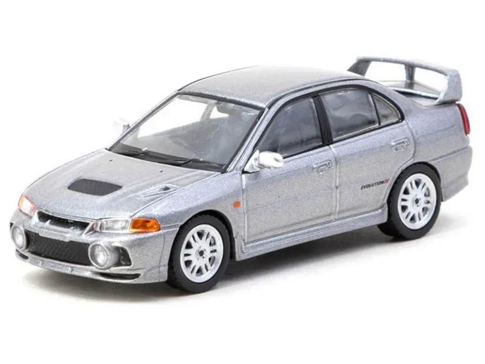 Mitsubishi Lancer Evolution IV Silver Metallic with Tarmac Cards "Global64" Series 1/64 Diecast Model by Tarmac Works