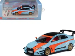 Mitsubishi Lancer Evolution X Varis RHD (Right Hand Drive) Light Blue with Black Top and Orange Stripes 1/64 Diecast Model Car by CM Model