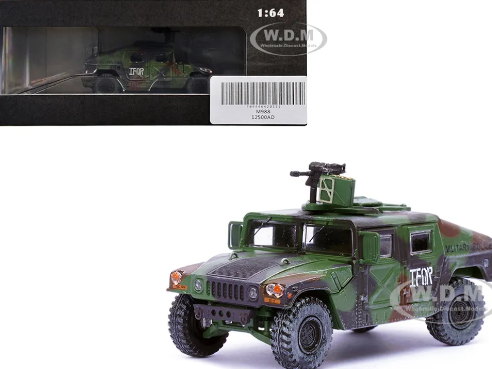 M988 Modern 4×4 Utility Vehicle with Grenade Launcher Camouflage "Military Police, 65th Company, 519th MP Battalion, IFOR HQ ARRC Forward, Brcko, Bosnia and Herzegovina" (1996) "Military Miniature" Series 1/64 Diecast Model by Panzerkampf