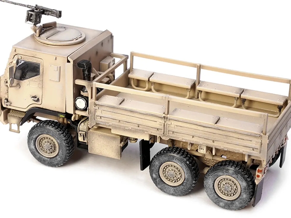 M1083 MTV Medium Tactical Vehicle Armored Cab Cargo Truck with Turret Desert Camouflage US Army Armor Premium Series 1/72 Diecast Model Panzerkampf 12219PA