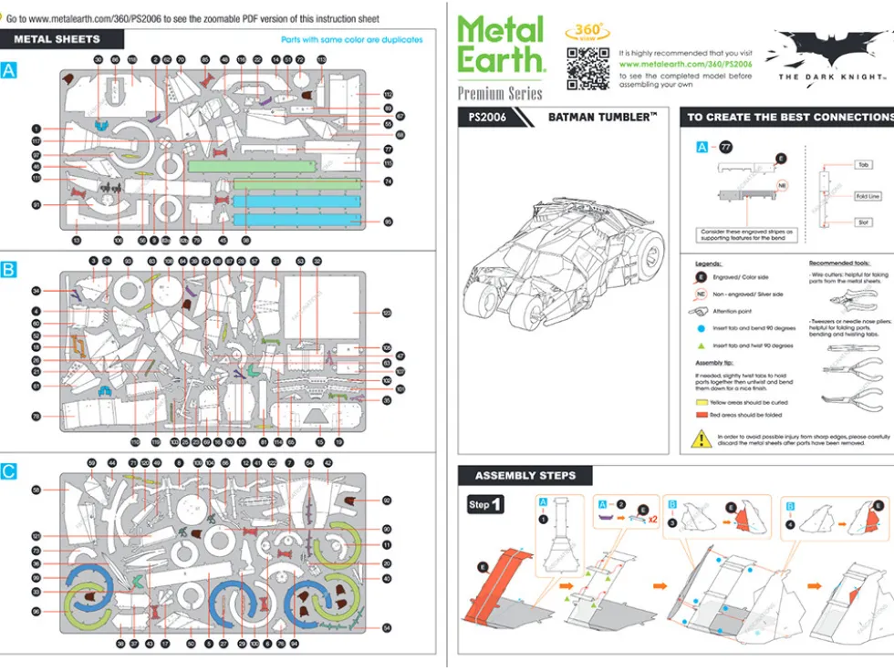 Model Kit Batman Tumbler "The Dark Knight Trilogy" (2005-2012) Movies (Challenging Difficulty) Steel Model by Metal Earth