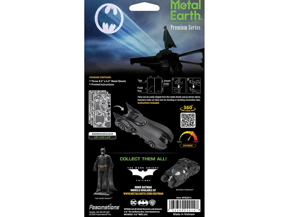 Model Kit 1989 Batmobile Black "Batman" (1989) Movie (Challenging Difficulty) Steel Model by Metal Earth
