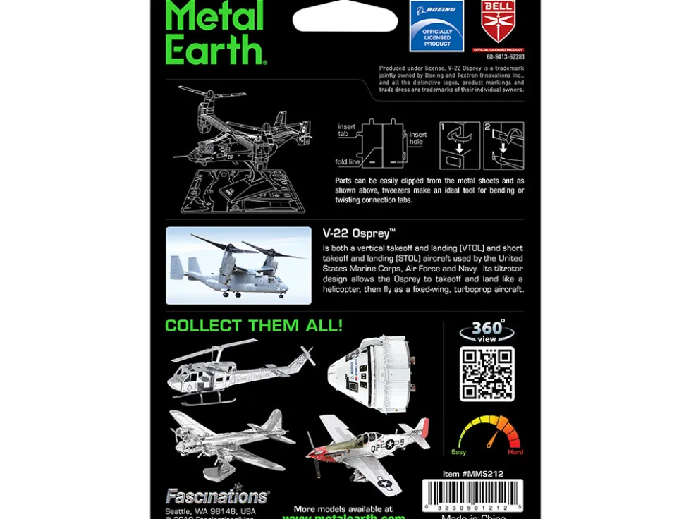 Model Kit Bell Boeing V-22 Osprey Aircraft "United States Military" (Challenging Difficulty) Steel Model by Metal Earth