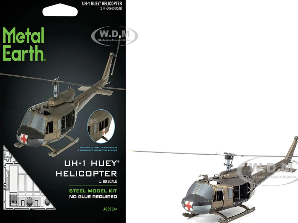 Model Kit Bell UH-1 Iroquois Helicopter "Huey" United States Army (Moderate Difficulty) Steel Model by Metal Earth
