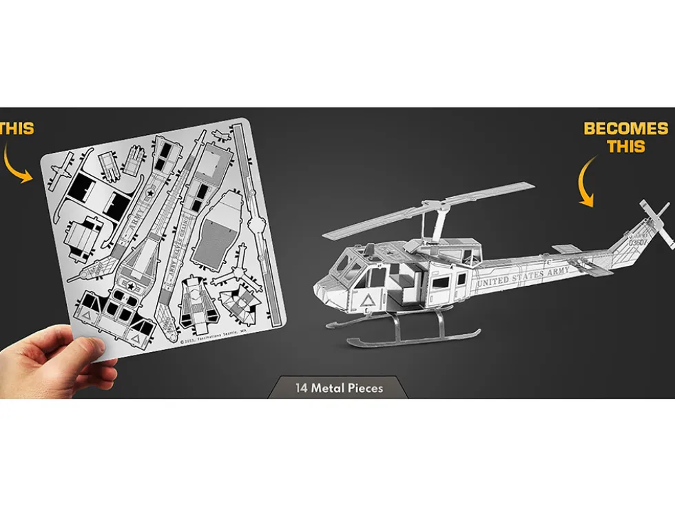 Model Kit Bell UH-1 Iroquois "Huey" Helicopter "United States Army" (Easy Difficulty) Steel Model by Metal Earth