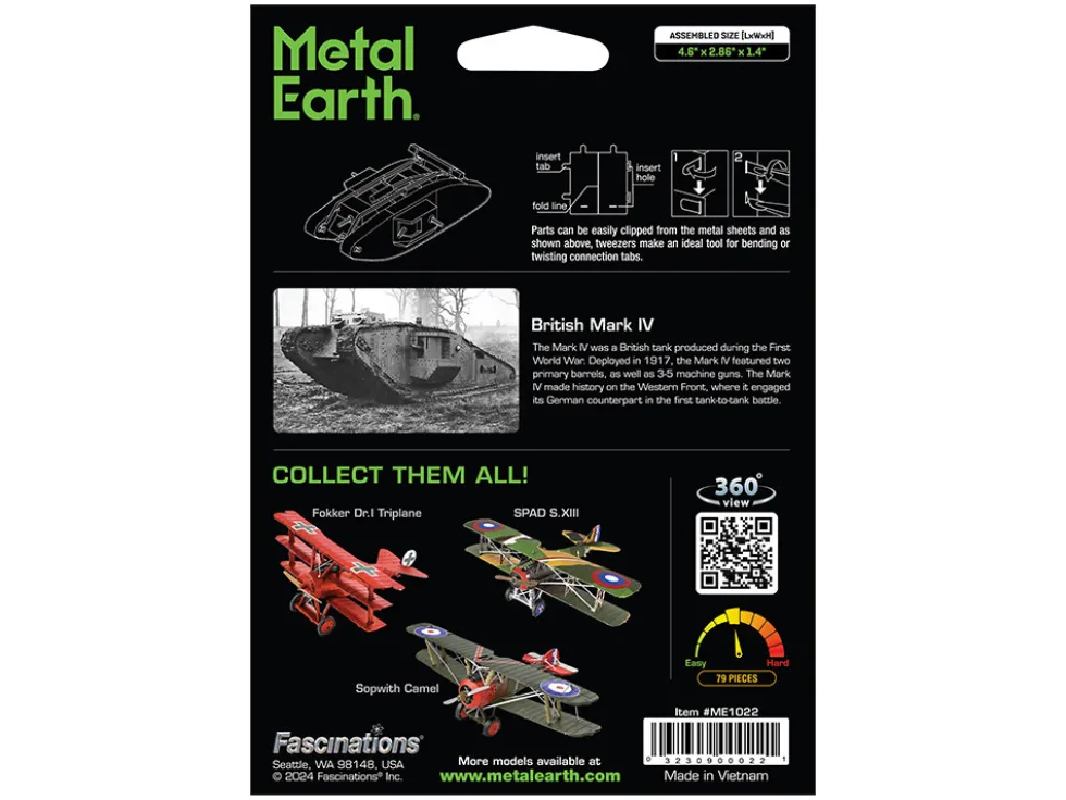Model Kit British Mark IV Tank (Moderate Difficulty) Steel Model by Metal Earth