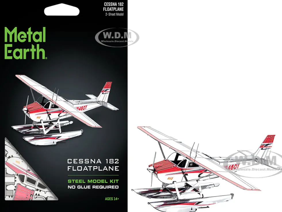 Model Kit Cessna 182 Floatplane White and Red (Moderate Difficulty) Steel Model by Metal Earth