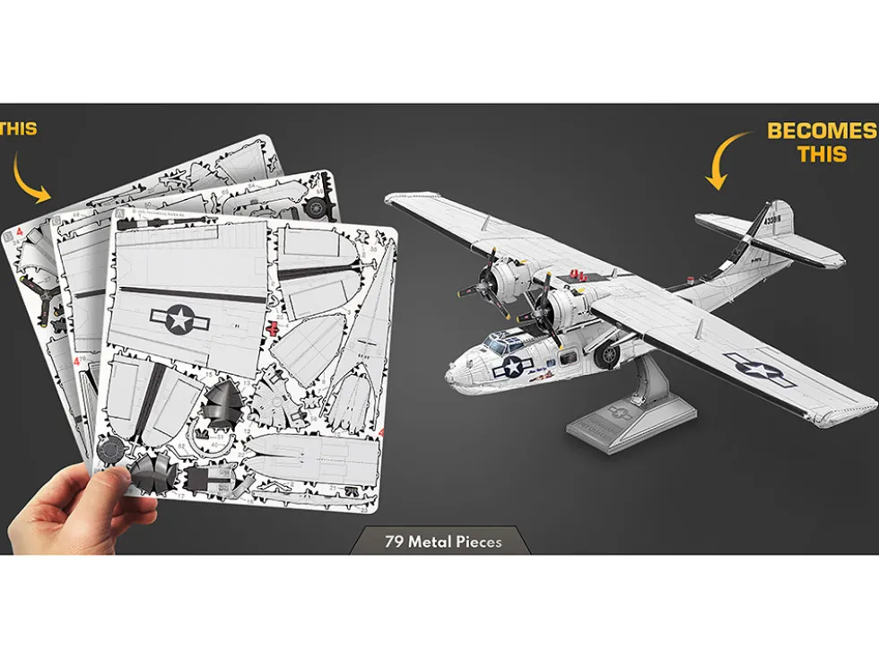 Model Kit Consolidated PBY Catalina Amphibious Aircraft "Miss Pick Up" United States Army Air Forces (Moderate Difficulty) Steel Model by Metal Earth