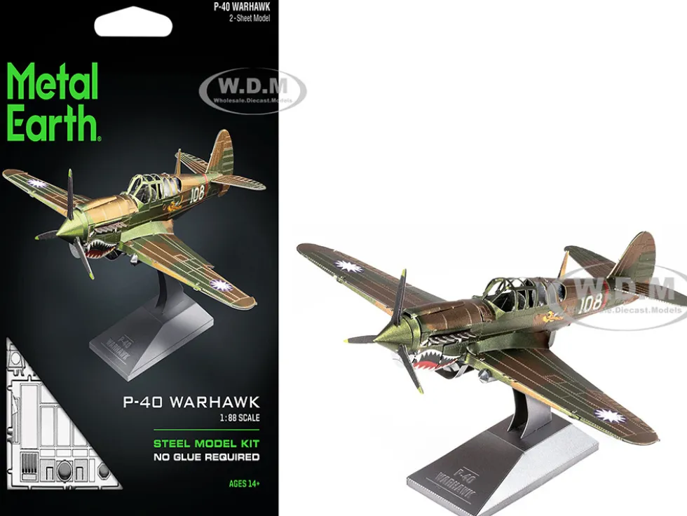Model Kit Curtiss P-40 Warhawk Fighter-Bomber Aircraft "American Volunteer Group (AVG) Chinese Air Force" (Moderate Difficulty) Steel Model by Metal Earth