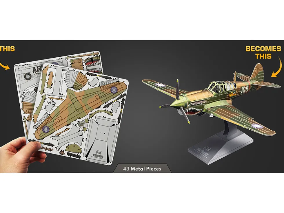 Model Kit Curtiss P-40 Warhawk Fighter-Bomber Aircraft "American Volunteer Group (AVG) Chinese Air Force" (Moderate Difficulty) Steel Model by Metal Earth