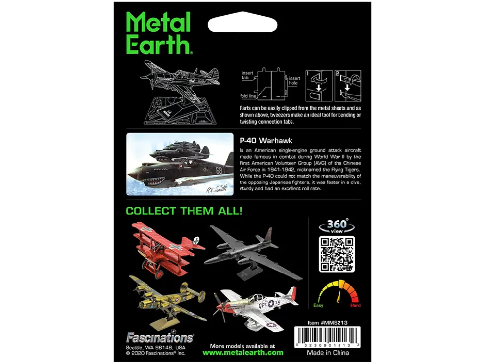 Model Kit Curtiss P-40 Warhawk Fighter-Bomber Aircraft "American Volunteer Group (AVG) Chinese Air Force" (Moderate Difficulty) Steel Model by Metal Earth