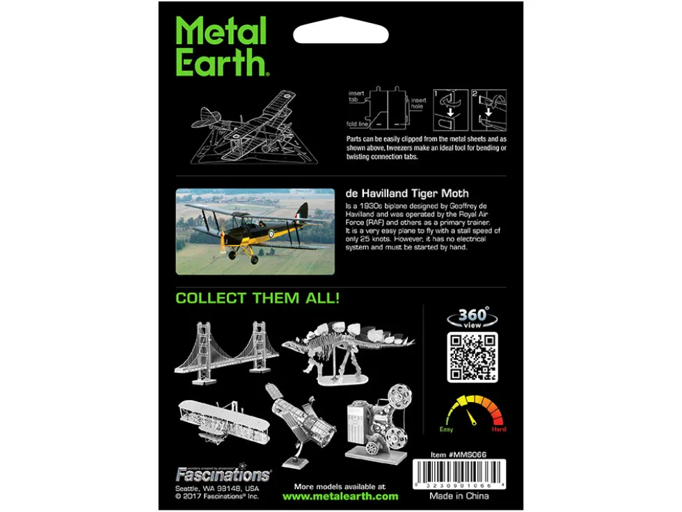 Model Kit De Havilland Tiger Moth Trainer Aircraft (Moderate Difficulty) Steel Model by Metal Earth