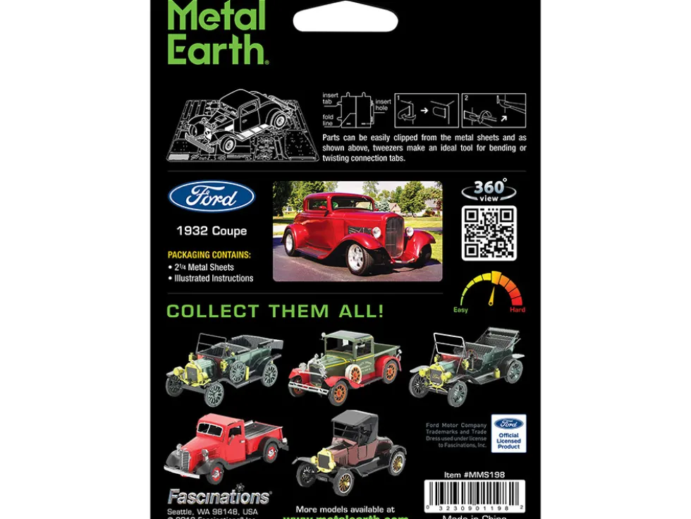 Model Kit 1932 Ford Coupe Red (Moderate Difficulty) Steel Model by Metal Earth