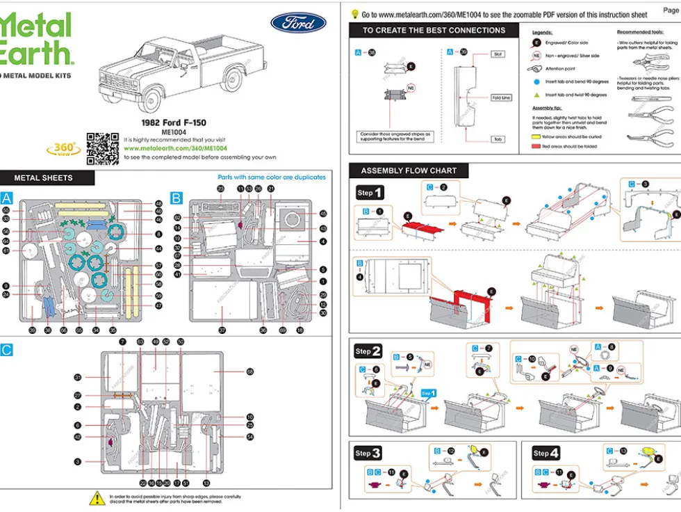 Model Kit 1982 Ford F-150 Pickup Truck Blue and White (Moderate Difficulty) Steel Model by Metal Earth