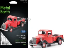 Model Kit 1937 Ford Pickup Truck Red and Black (Moderate Difficulty) Steel Model by Metal Earth