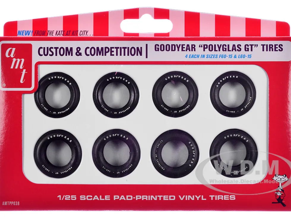 Model Kit "Goodyear Polyglas GT" Tires Set of 8 Pieces for 1/25 Scale Models by AMT