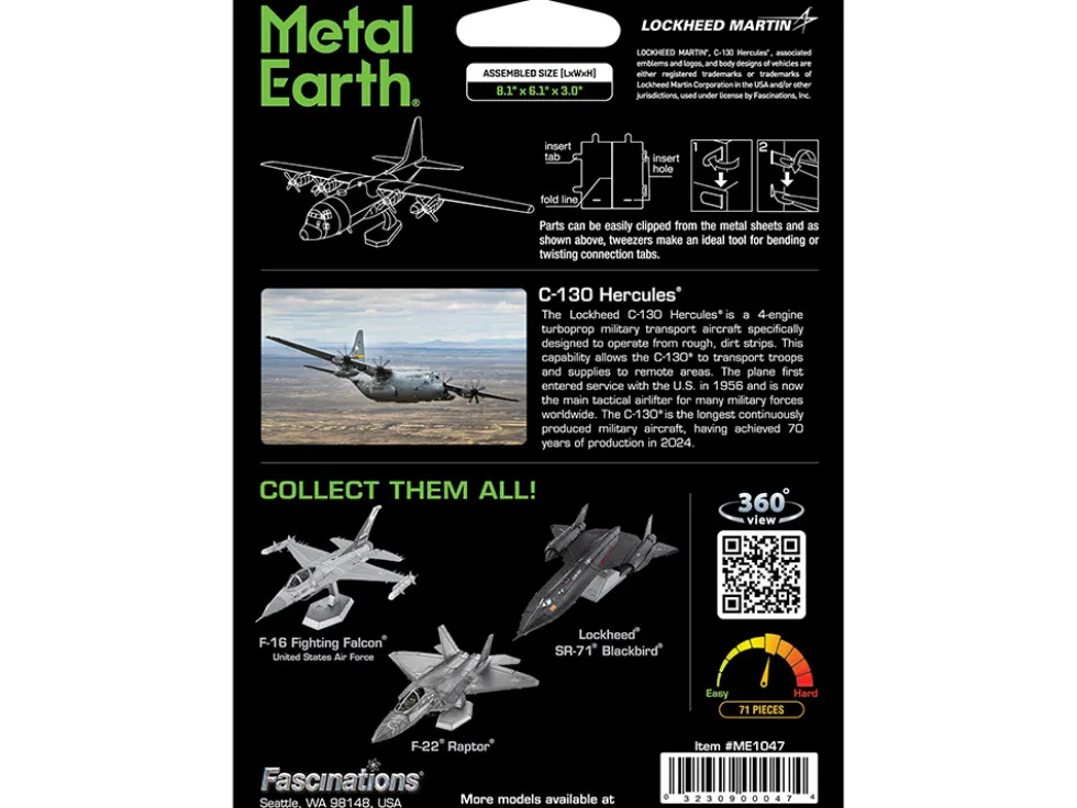 Model Kit Lockheed C-130 Hercules Transport Aircraft "United States Air Force" (Moderate Difficulty) Steel Model by Metal Earth