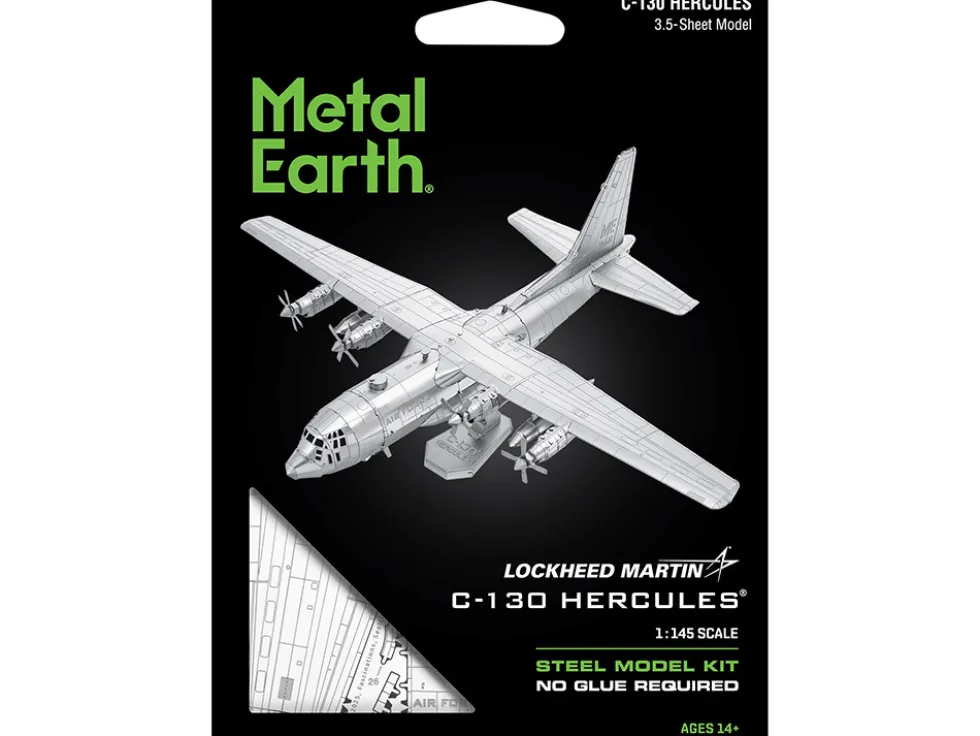 Model Kit Lockheed C-130 Hercules Transport Aircraft "United States Air Force" (Moderate Difficulty) Steel Model by Metal Earth