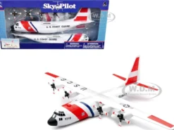 Model Kit Lockheed C 130 Hercules Transport Aircraft White and Red United States Coast Guard Snap Together Plastic Model Kit New Ray 20617