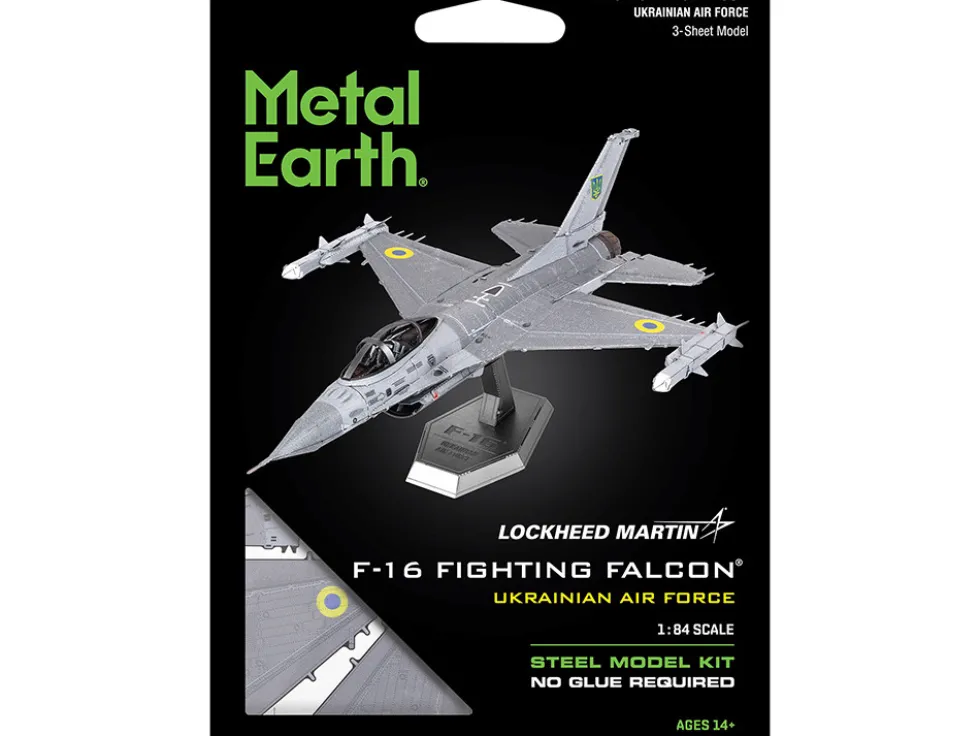 Model Kit Lockheed Martin F-16 Fighting Falcon Aircraft "Ukrainian Air Force" (Moderate Difficulty) Steel Model by Metal Earth