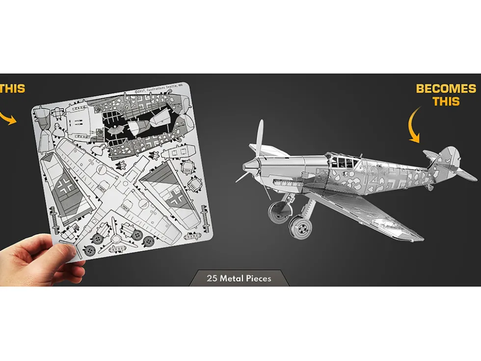 Model Kit Messerschmitt BF-109 Fighter Aircraft "German Luftwaffe" (Moderate Difficulty) Steel Model by Metal Earth