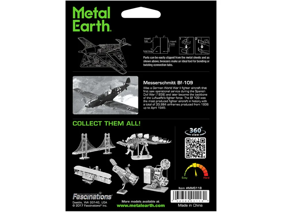 Model Kit Messerschmitt BF-109 Fighter Aircraft "German Luftwaffe" (Moderate Difficulty) Steel Model by Metal Earth
