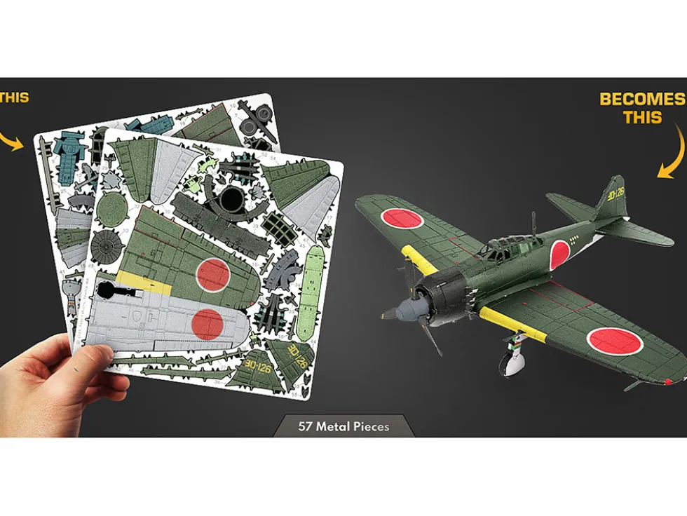 Model Kit Mitsubishi A6M Zero Fighter Aircraft "World War II" Imperial Japanese Navy (Moderate Difficulty) Steel Model by Metal Earth