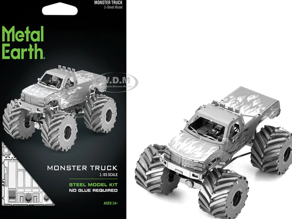 Model Kit Monster Truck with Flame Graphics (Moderate Difficulty) Steel Model by Metal Earth