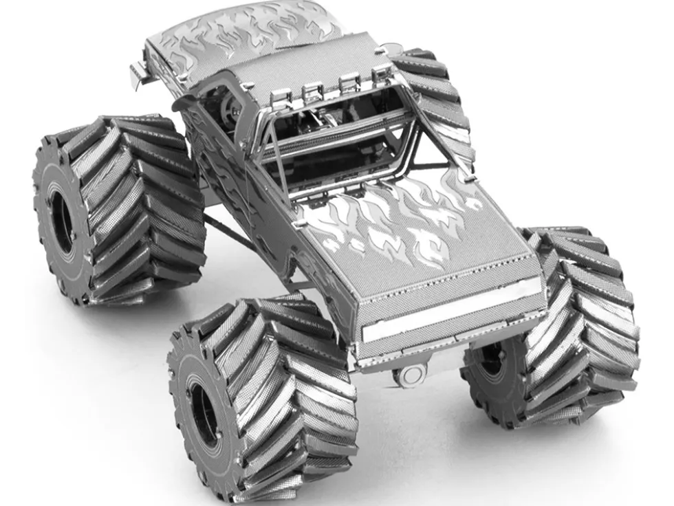 Model Kit Monster Truck with Flame Graphics (Moderate Difficulty) Steel Model by Metal Earth