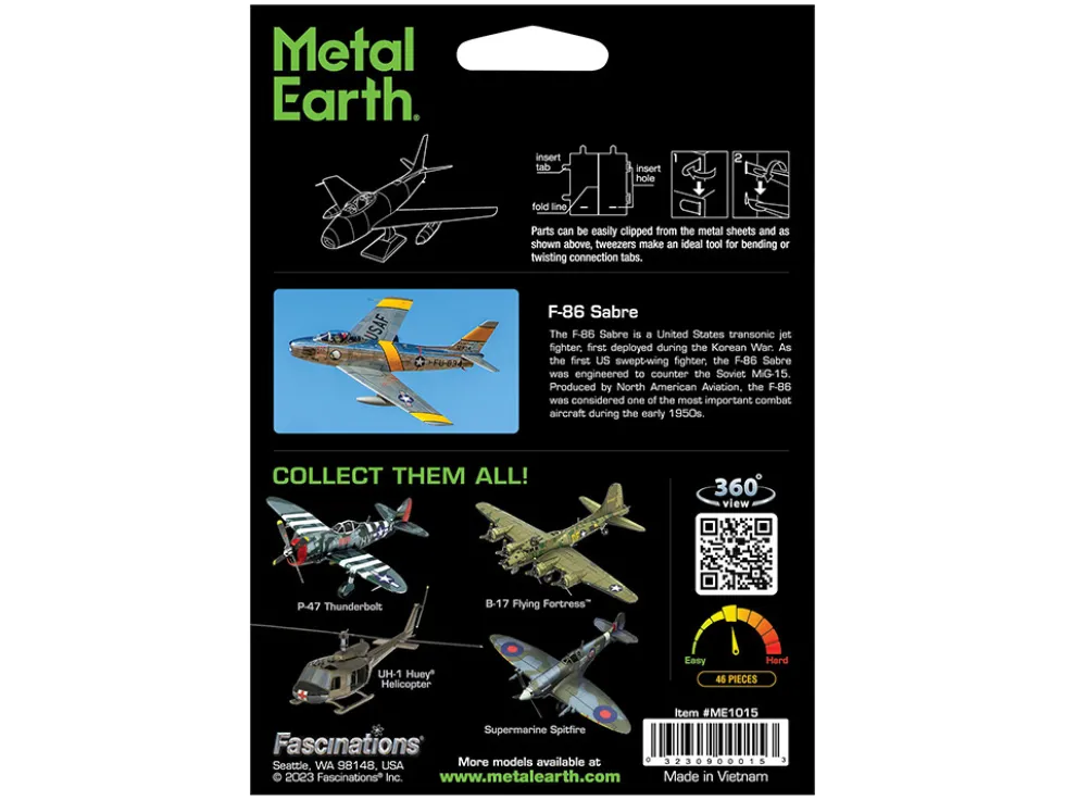 Model Kit North American F-86 Sabre Fighter Aircraft "Jolley Roger" United States Air Force (Moderate Difficulty) Steel Model by Metal Earth