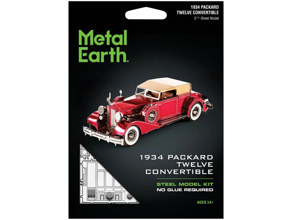 Model Kit 1934 Packard Twelve Convertible Red with Tan Soft Top (Moderate Difficulty) Steel Model by Metal Earth
