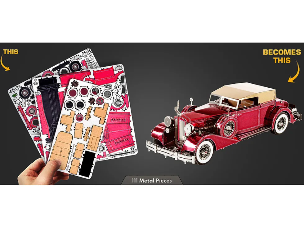 Model Kit 1934 Packard Twelve Convertible Red with Tan Soft Top (Moderate Difficulty) Steel Model by Metal Earth