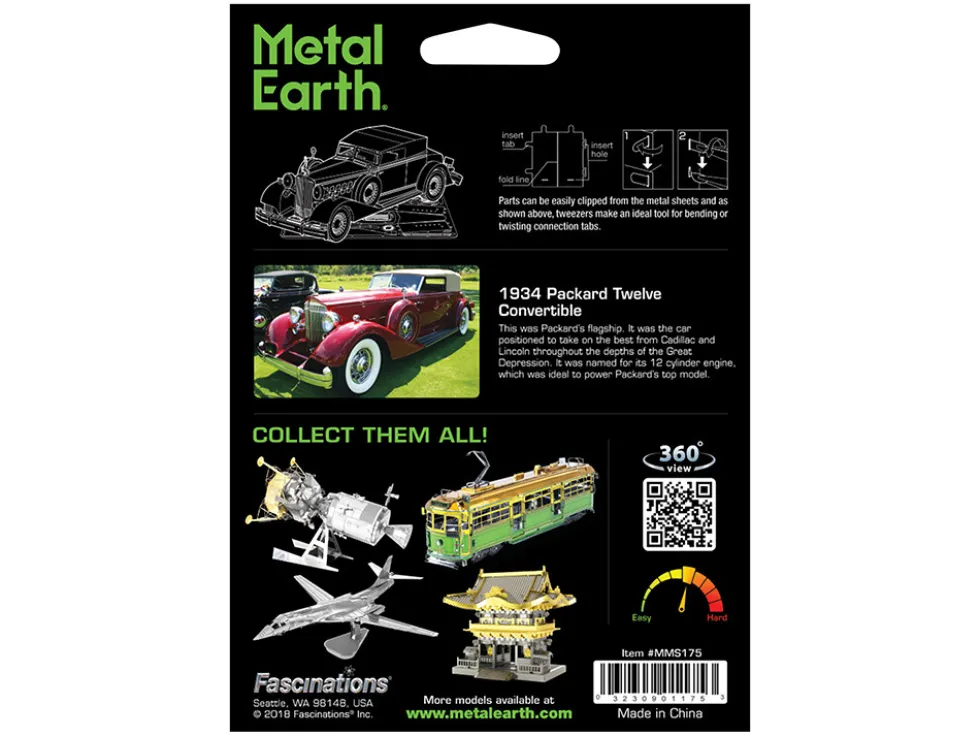 Model Kit 1934 Packard Twelve Convertible Red with Tan Soft Top (Moderate Difficulty) Steel Model by Metal Earth