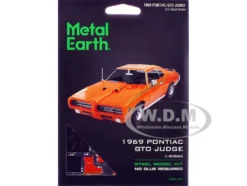Model Kit 1969 Pontiac GTO Judge Orange with Black Stripes (Moderate Difficulty) Steel Model by Metal Earth