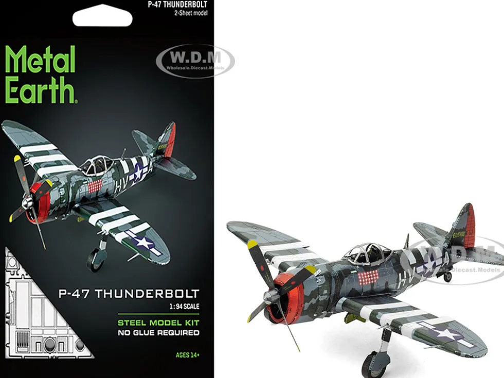 Model Kit Republic P-47 Thunderbolt Fighter Aircraft "The Jug" United States Army Air Forces (Moderate Difficulty) Steel Model by Metal Earth