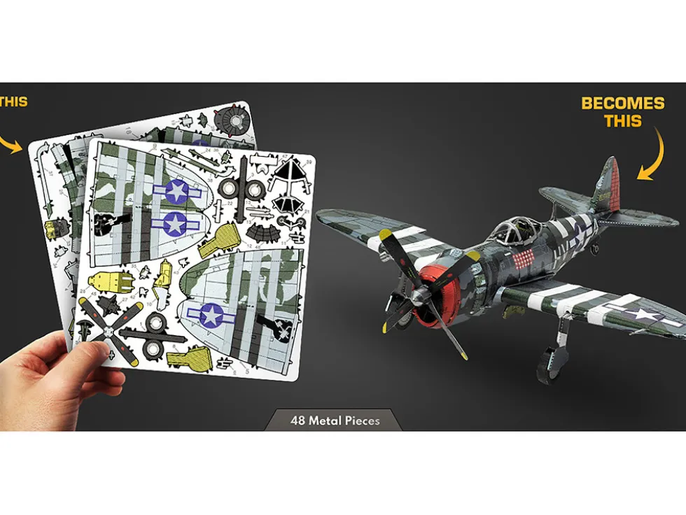 Model Kit Republic P-47 Thunderbolt Fighter Aircraft "The Jug" United States Army Air Forces (Moderate Difficulty) Steel Model by Metal Earth