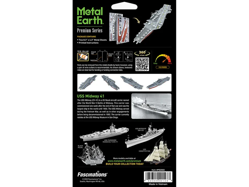 Model Kit USS Midway (CV-41) Aircraft Carrier (Challenging Difficulty) Steel Model by Metal Earth