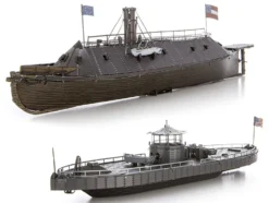 Model Kit USS Monitor and USS Merrimack Ironclad Warships "Battle of the Ironclads" (Challenging Difficulty) Steel Model by Metal Earth