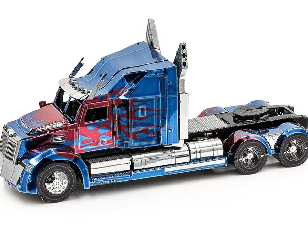 Model Kit Western Star 5700 Truck "Optimus Prime" Blue with Red Flames "Transformers: The Last Knight" (2017) Movie (Moderate Difficulty) Steel Model by Metal Earth