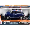 1961-1967 Morris Mini Cooper RHD Right Hand Drive Dark Blue British Flag on the Top Roof Rack City Classics Series 1/18 Diecast Model Car Motormax 79741